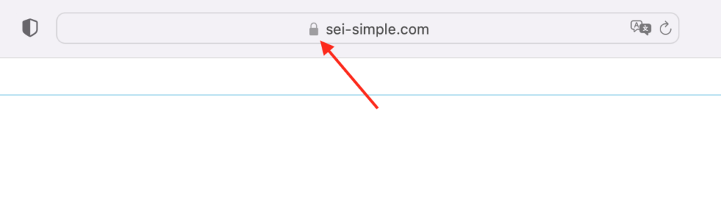 ブラウザを開き、SSL証明書を設定したサイトアドレスの横にある鍵マークをクリック